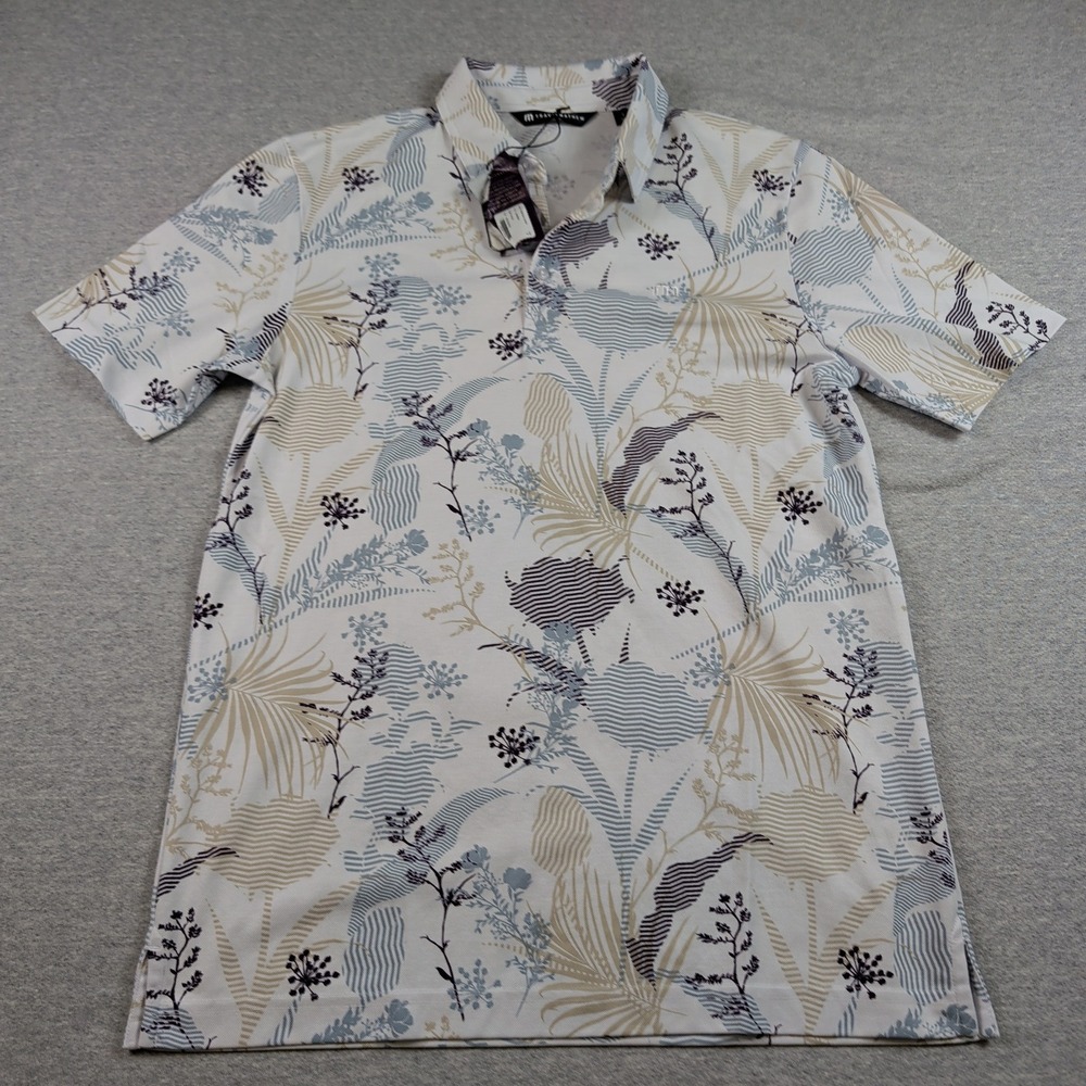 Travis Mathew Tropical Fusion Polo Shirt White Blue Floral Mens Small NWT